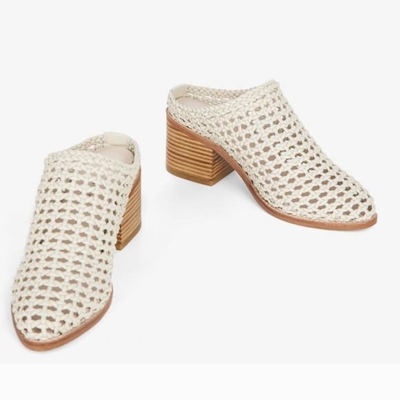 INTENTIONALLY BLANK Taupe Woven Mules With Stacked Heels Size 7 - Picture 15 of 15